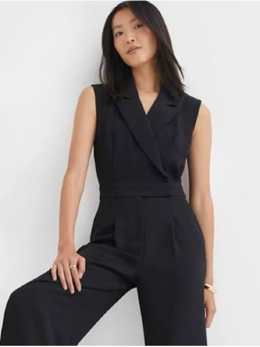 LOFT Crepe Lapel Black Jumpsuit